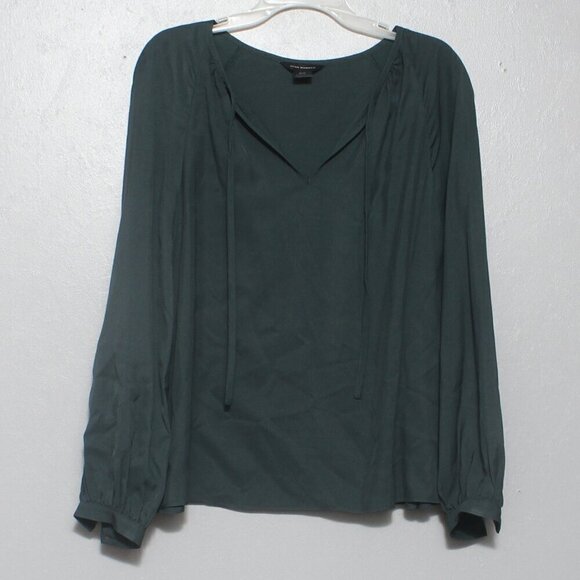 Club Monaco emerald green v neck long sleeve viscose blouse - Picture 1 of 8